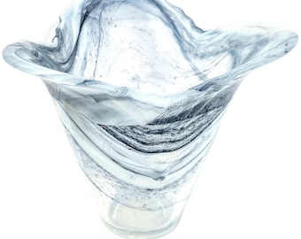 Vintage French White Blue Milky Glass Vase Small Display Ceremony Decor Ornament c1970-80's / EVE