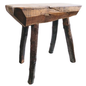 Vintage French Wooden Brown Natural Wood Small Milking Stool Chair Bench Stand Display Rest Plinth Seating Prop Tabouret c1960-70&#39;s / EVE