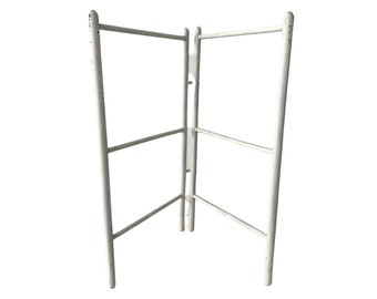 Vintage French Wooden White Chippy Paint Floor Standing Wood Clothes Hanger Dryer Stand Storage Display Hanging Rail c1920-40's / EVE