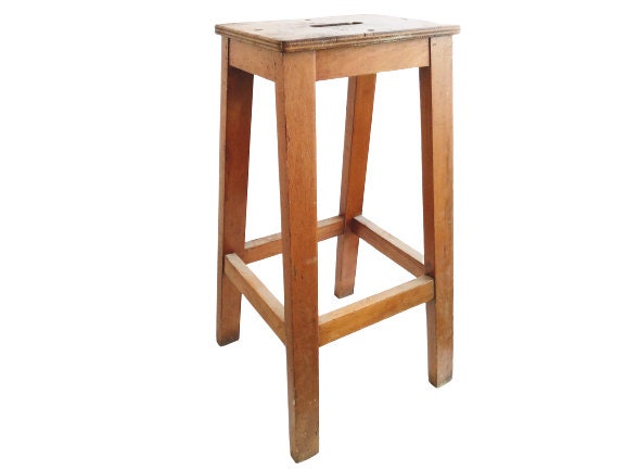 Vintage Français Tabouret Bois Marron Lourd Chaise Grand Stand Présents Repos Plinthe Atelier École 