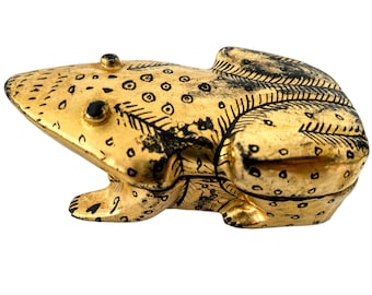 Vintage Burmese Painted Frog Lacquer Small Storage Box Dish Pot Bowl Jewellery Ring circa 1970-80's / EVE