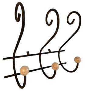 Vintage French Wood Metal Iron Three Hook Shelf Coat Towel Hanger Decor Display Hallway Cloakroom Kitchen c1970-80&#39;s / EVE