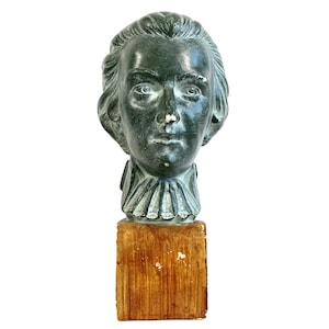 Vintage French Plaster Green Mozart Bust Head Ornament Figurine Display Gift Classical Music Composer Figurine Antiques c1970&#39;s / EVE