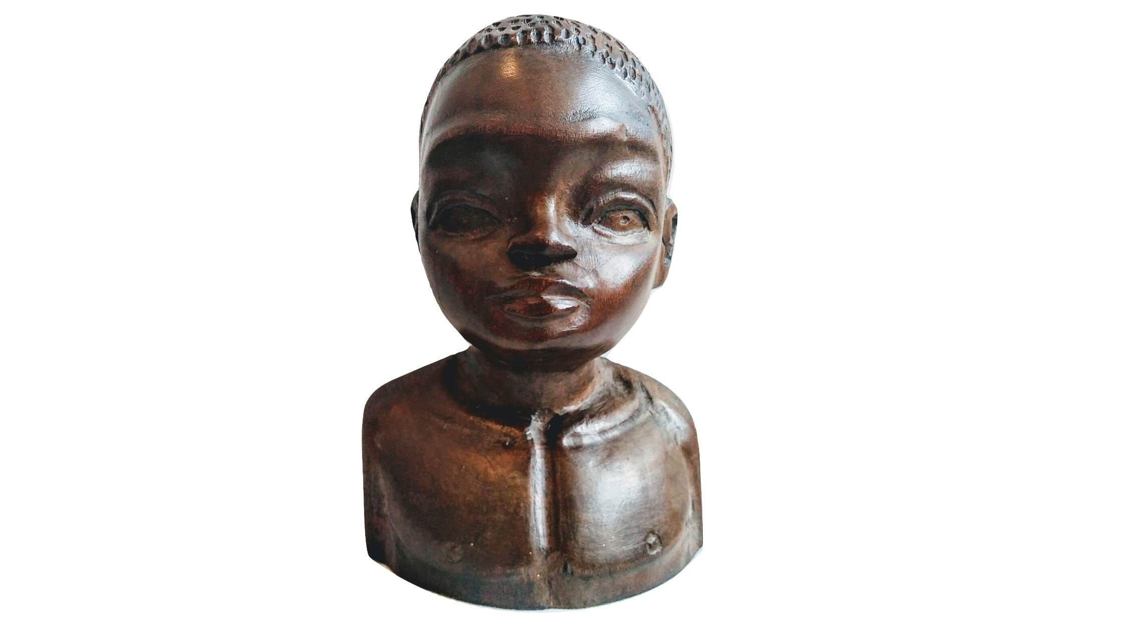 Vintage Français F Des Fontaines Garçon Buste Statue en Bois Figurine Sculpture Bois Ornement Décora