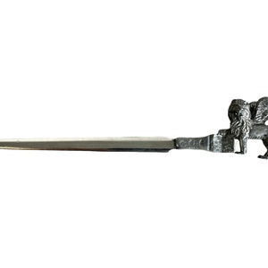 Vintage Letter Opener French Pewter Metal Decorative Knife Ornate Desktop Desk Office Winged Lion Gift c1960-70s / EVE