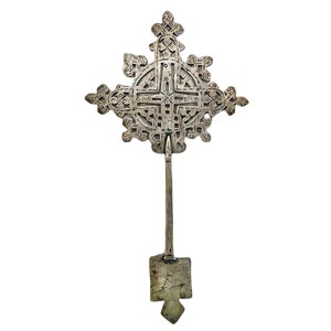 Vintage Ethiopian Silver Metal Cross Crucifix Christ With Patina Church Chapel Cross Religious Symbol Jesus c1960-70&#39;s / EVE