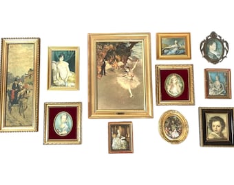 Vintage French Instant Collection Job Lot Mixed Framed Portrait Reproduction Prints Print Wall Decor Collector c1950-70's / EVE