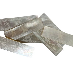 Antique Chinese Mother Of Pearl Rectangular Lotus Flower Hatched Gaming Chip SOLD INDIVIDUALLY Counters Tokens Engraved c1800-1850&#39;s / EVE