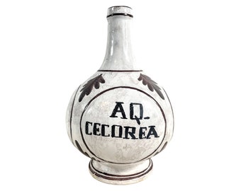 Antiquité Française AQ Cecorea Vichy Santé Blanc Marron Pharmacie Médical Apothicaire Pot En Céramique Vase Récipient De Stockage Prop c1900's / EVE