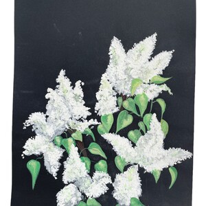 Vintage French Acrylic Painting Of Flowers On Black Paper Naive Style Wall Decor By Josiane Pasquier c1960-70&#39;s / EVE