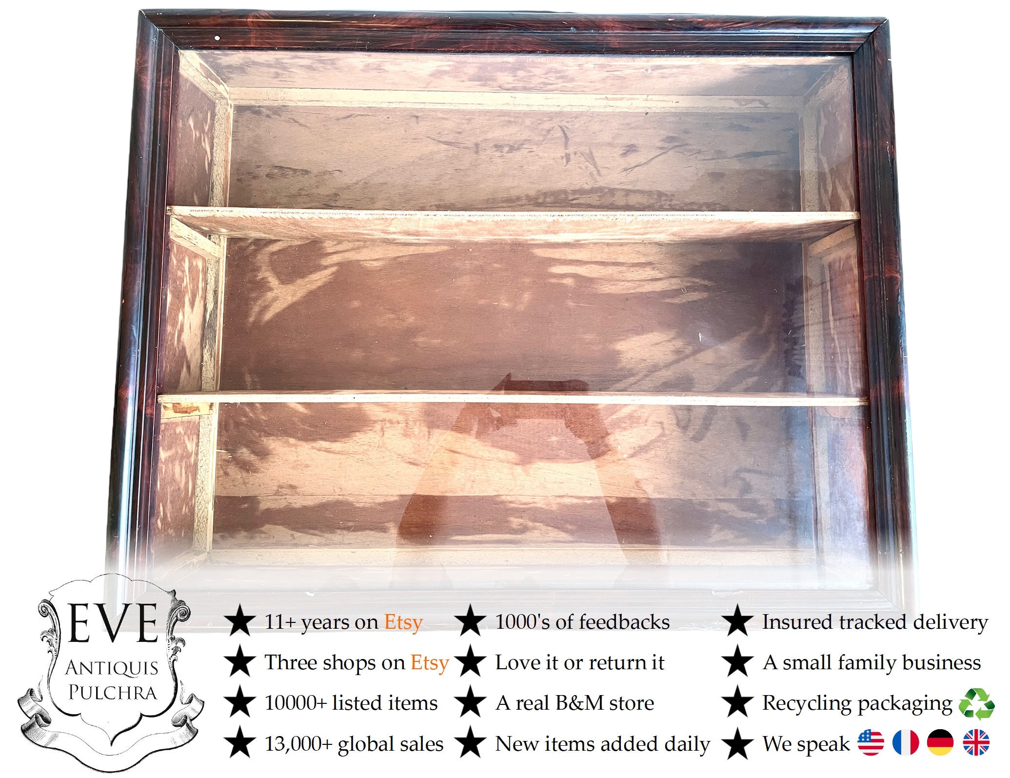 Vintage Français Grande Vitrine Vide Bois Verre Taxidermie Collection Vitrine Décor Manoir Pavillon