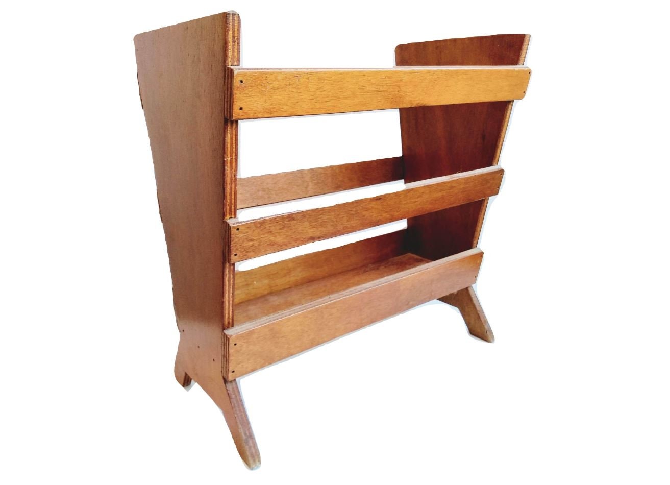 Français en Bois Varnished Wood Magazine Newspaper Rack Storage Stand Cabinet Hallway Home Made C196