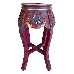 Vintage Balinese Tabouret Sellette Plant Pot Stand Small Table Wooden Wood Carved Rest Plinth Display Asian c1980-90&#39;s / EVE