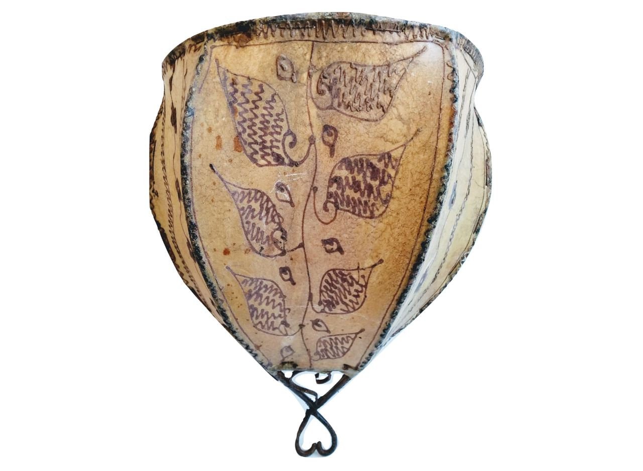 Vintage Marocain Large Animal Skin Iron Heavily Tarnished Worn Rusty Wall Hanging Lamp Shade Abat-Jo