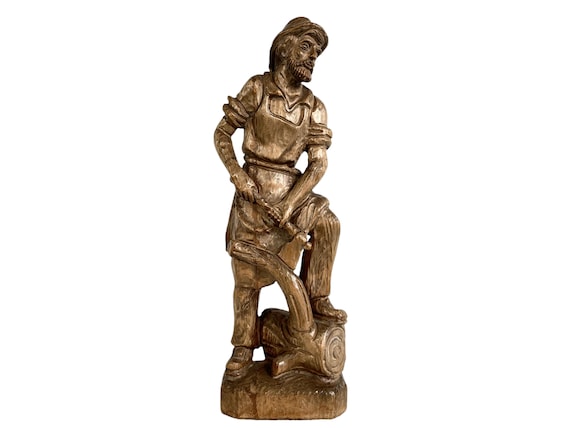 Vintage French Large Woodcutter Man Axe Decorative Wooden Wood
