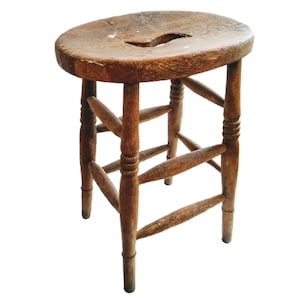 Vintage French Stool Worn Wooden Brown Wood Medium Chair Stand Display Rest Plinth Seating Plant Prop Tabouret circa 1950-1960&#39;s / EVE