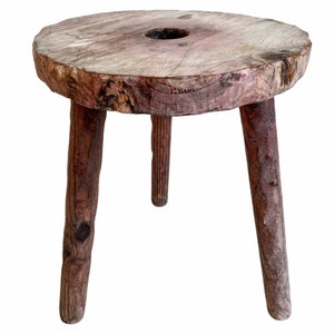 Vintage French Stool Tabouret Wooden Medium Simple Milking Chair Stand Display Rest Plinth Seating Prop Pot Plant c1970-80&#39;s / EVE