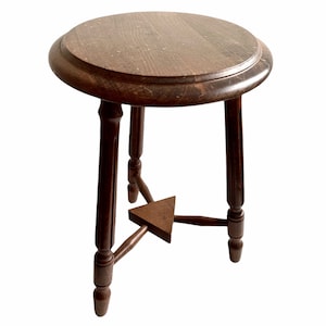 Vintage French Double Plant Pot Stand Brown Dark Wood Medium Stool Flower Display Plinth Seating Prop Wooden Tabouret c1970-1980&#39;s / EVE