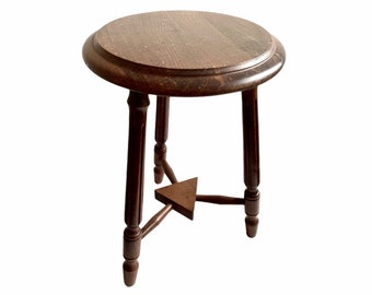 Vintage French Double Plant Pot Stand Brown Dark Wood Medium Stool Flower Display Plinth Seating Prop Wooden Tabouret c1970-1980's / EVE