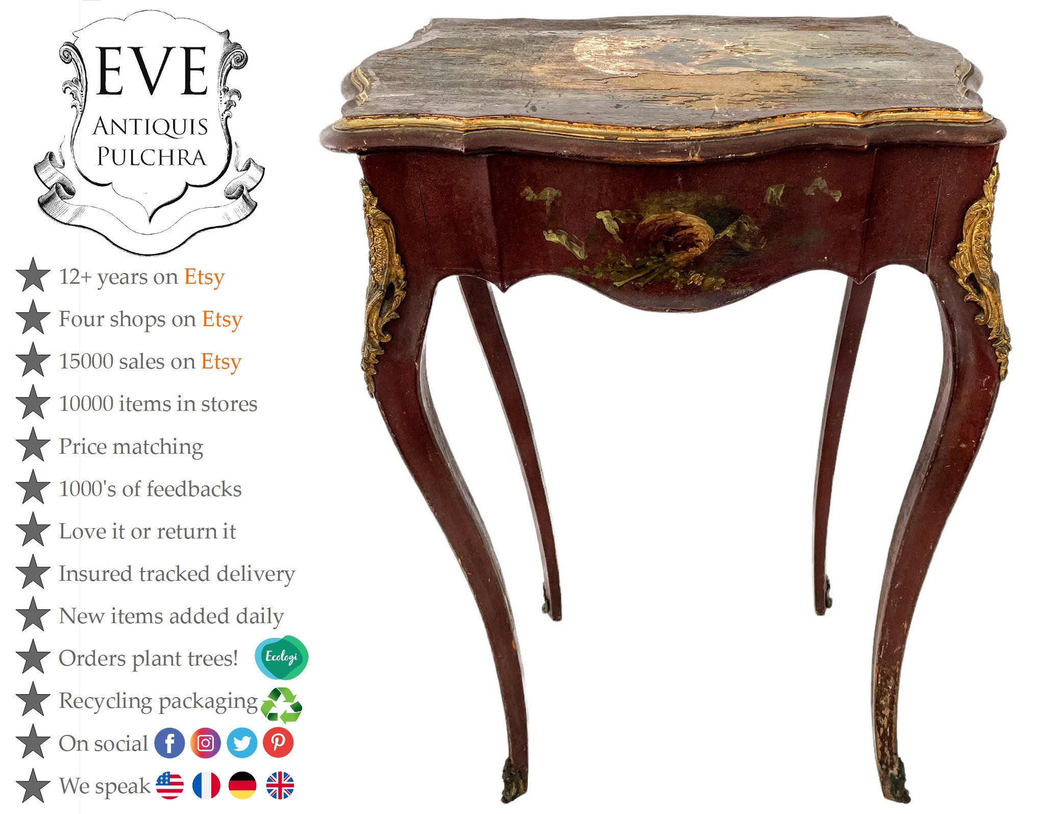 table ancienne de style louis xv bordeaux or peint français en bois présentoir socle support orné c1860-1900/eve