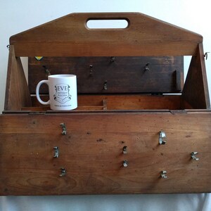 Vintage French Hand Made Wooden Wood Craft Tool Portable Carry Carrying Case Box Carry Stand Display Toolbox circa 1940-50's / EVE de France image 2