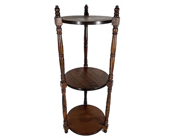 Vintage Plant Stand Plinth French Wooden Dark Brown Natural Wood Tall Side Table Display Rest Prop Furniture Decor c1960-70's / EVE