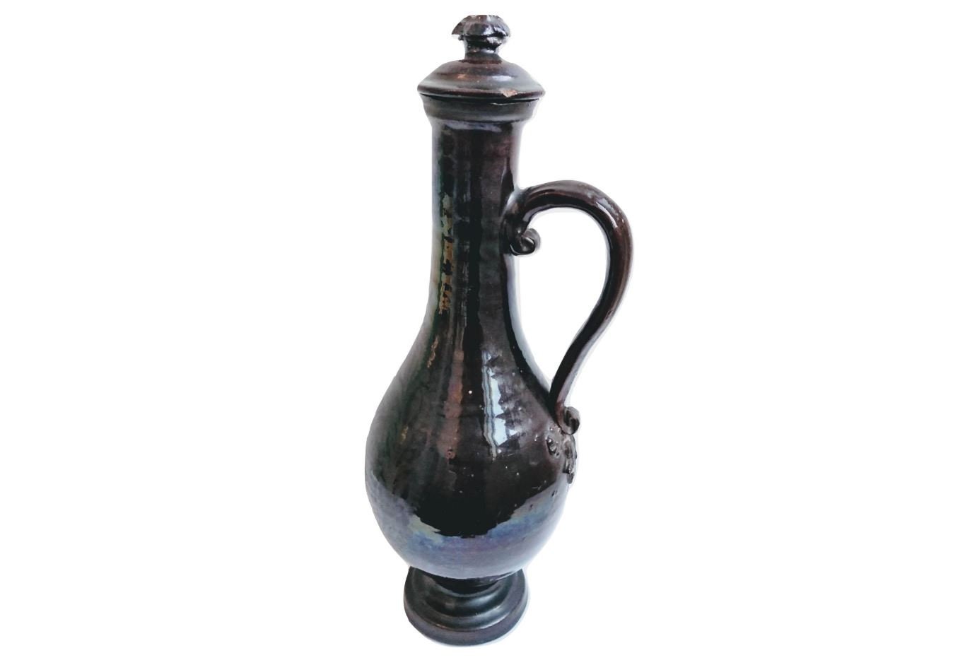 Antiquité Sud-Allemande Alsace Dark Brown Salt Glaze Terracotta White Wine Water Flask Vase Decanter