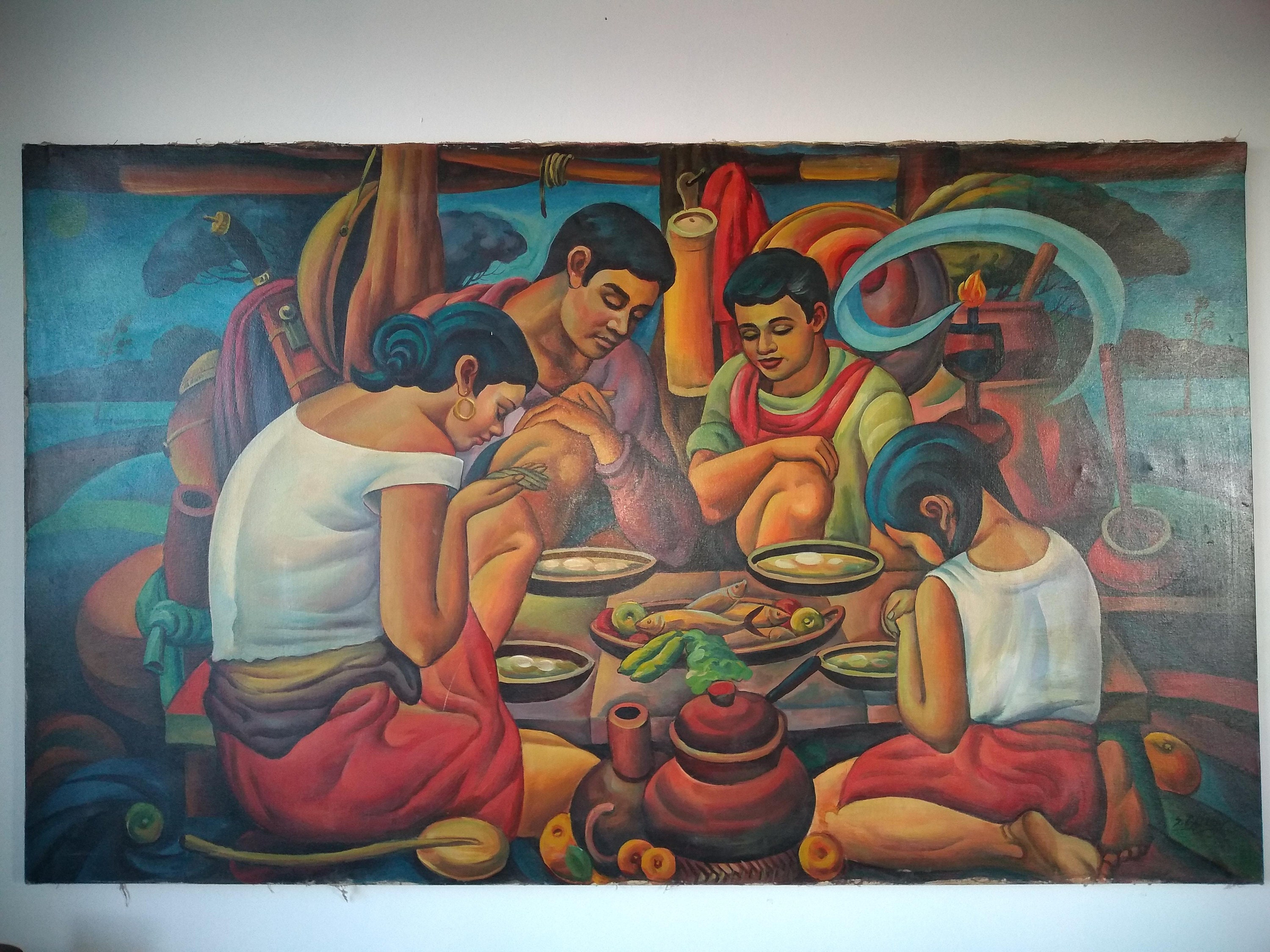 Vintage Mexican Large Painting on Canvas in the Style of Diego Etsy