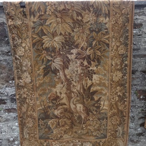 Antique French Chateau Extra Long Large Wall Hanging Tapestry Tapestries Featuring Stork Heron Château circa 1700-1800&#39;s / EVE