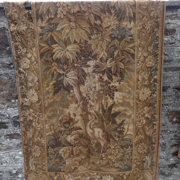 Antique French Chateau Extra Long Large Wall Hanging Tapestry Tapestries Featuring Stork Heron Château circa 1700-1800's / EVE