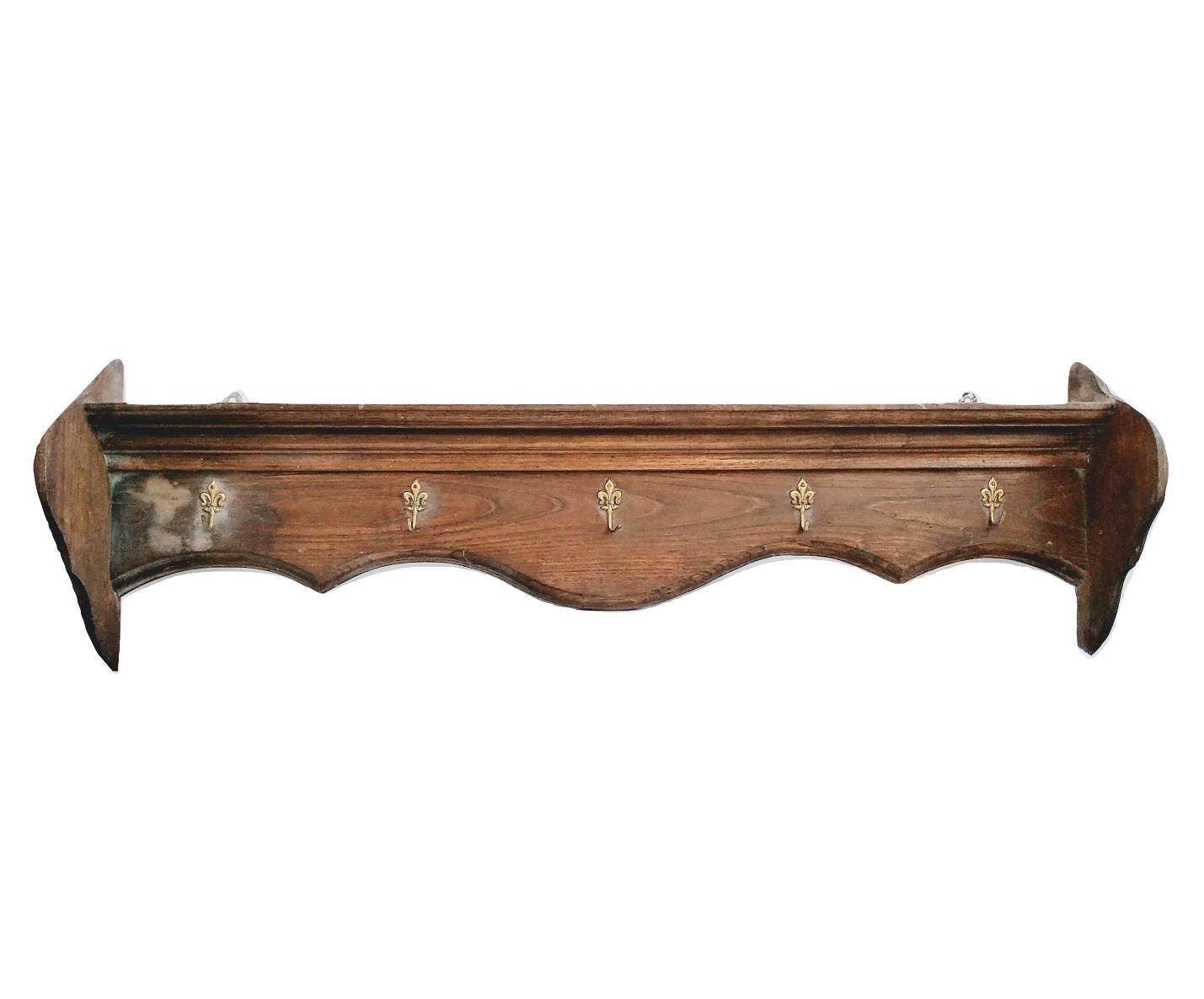 Vintage Français Large Brown Wood Coat Hooks Pegs Hangers Rail Hanger Decor Display Hallway Cloieroo