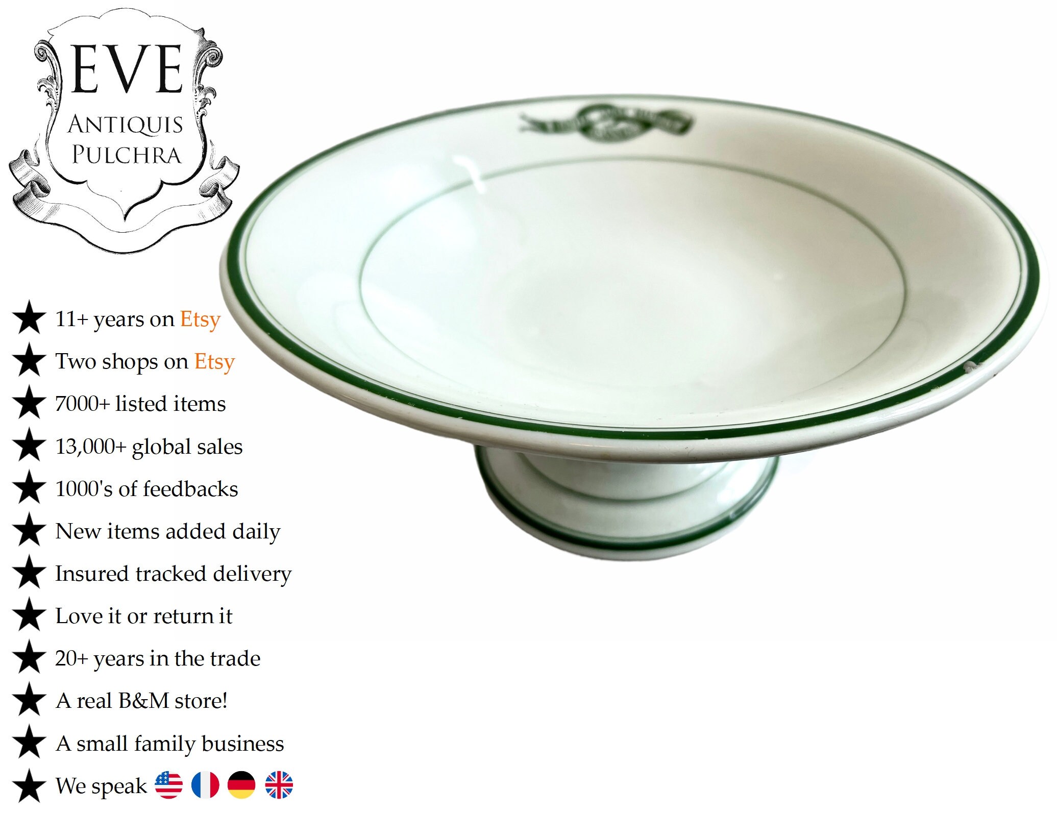 Vintage Français Hotel Saint Maurice Cannes Green White Ceramic Bowl Dish Pot Trinket Jewelry Breakf
