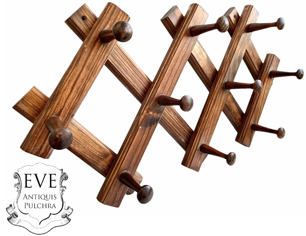 Vintage Français Cintre Étalant Bois Bouton Crochet en Étagère Affichage Couloir Vestiaire Stable Sh