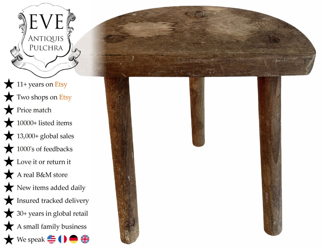 Vintage French D Stool Traditional Small Milking Wooden Brown Wood ...