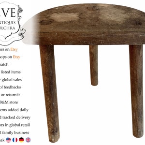 Vintage French D Stool Traditional Small Milking Wooden Brown Wood Small Chair Stand Display Plinth Seating Pot Tabouret c1970&#39;s / EVE