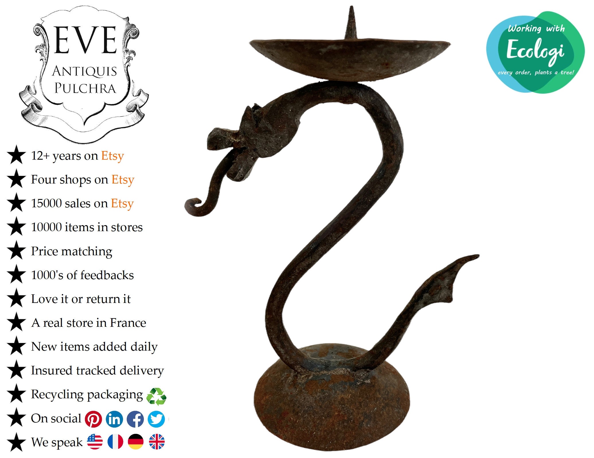 Vintage Chinois Rusty Metal Forged Shaped Candlestick Stick Pedestal Ornament Stand Display Decor C1