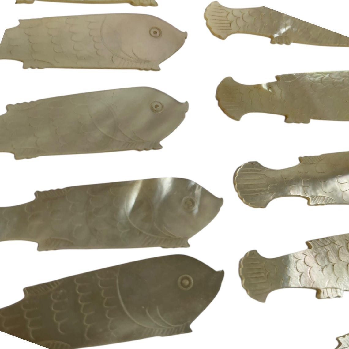 Antique Chinese Small Mother of Pearl Fish Shaped Love Dove Gaming Chip ...