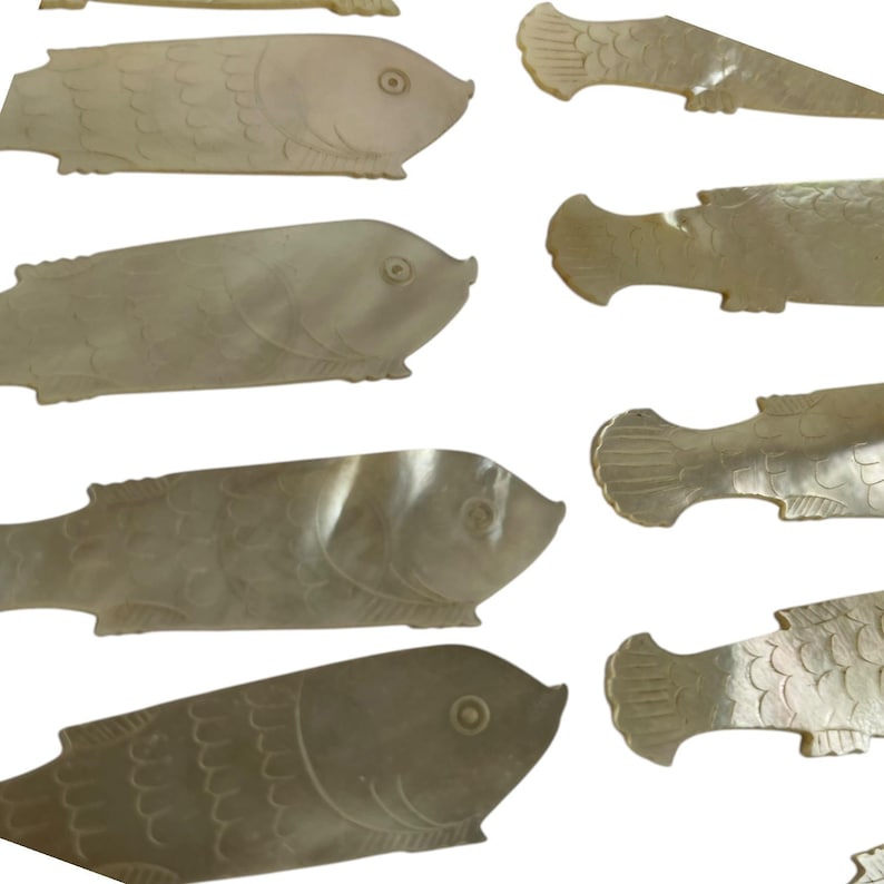 Antique Chinese Small Mother of Pearl Fish Shaped Love Dove Gaming Chip ...
