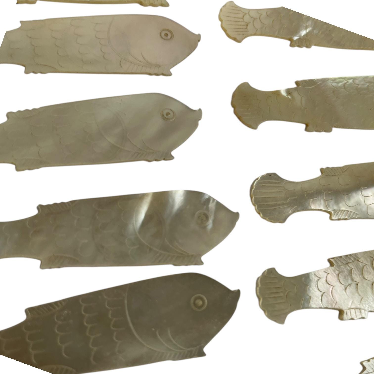 Antique Chinese Small Mother of Pearl Fish Shaped Love Dove Gaming Chip ...