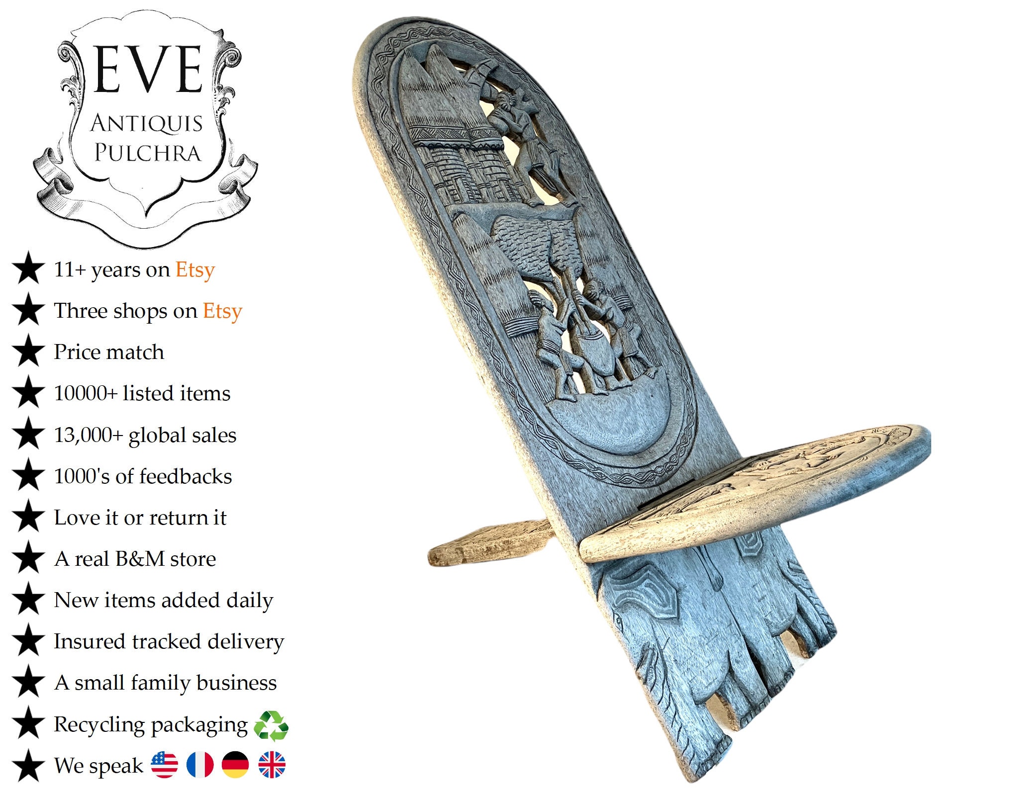 Vintage African Wooden Brown Natural Wood Birthing Chair Tabouret Chaise Book Stand Display Repose-P