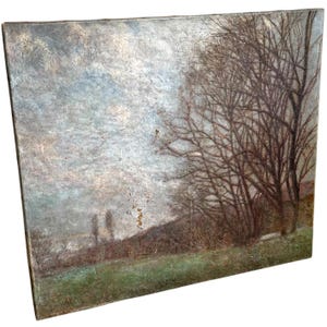 Antique French Spring Blossom Landscape Art French Countryside Oil Painting On Canvas c1910-20&#39;s / EVE