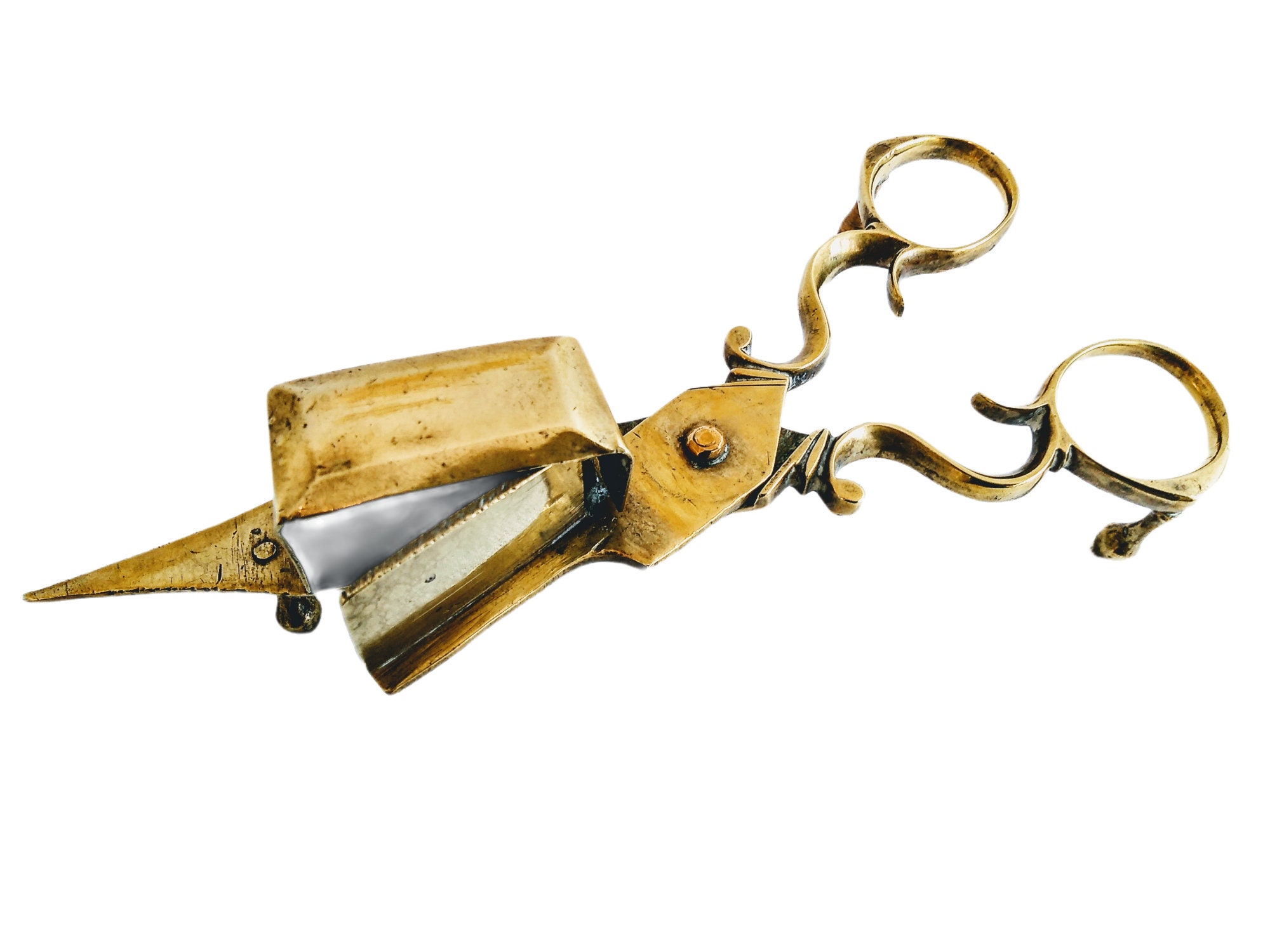 Antique Français Brass Metal Gold Candle Snuffer Snuff Extinguisher Putter Outer Scissors Decor C191