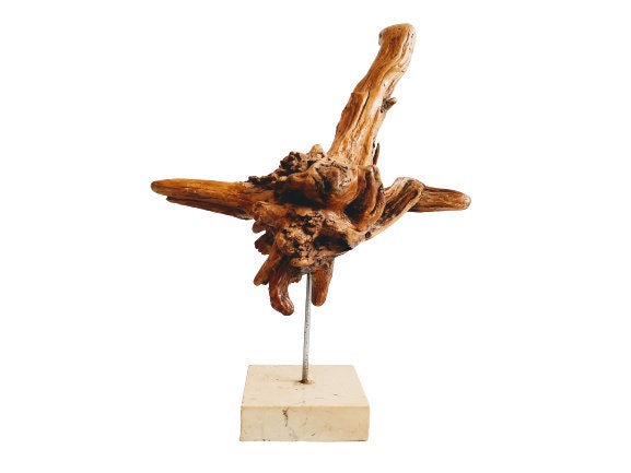 Vintage Français Handmade Art Sculpture Wooden Wood Standing Decor Root Vine Tree Stump Branch Objet