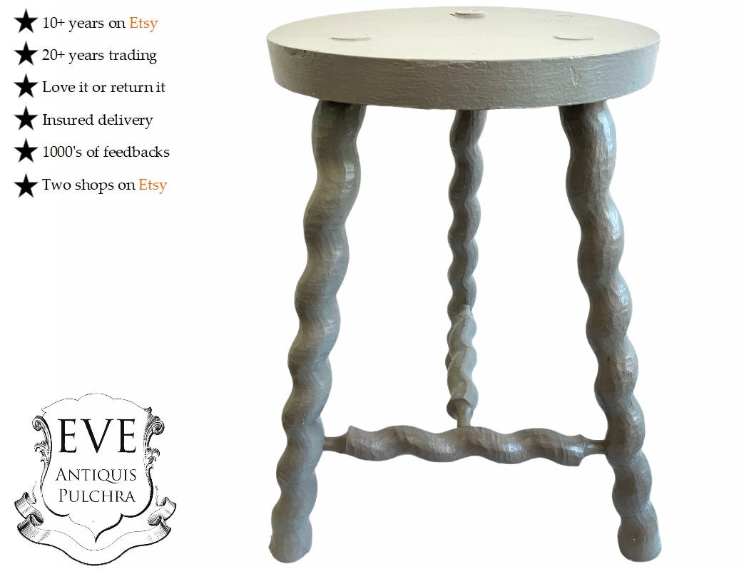 Vintage Français Tabouret en Bois Champignon Gris Petite Chaise de Traite Stand Présentoir Repos Ass