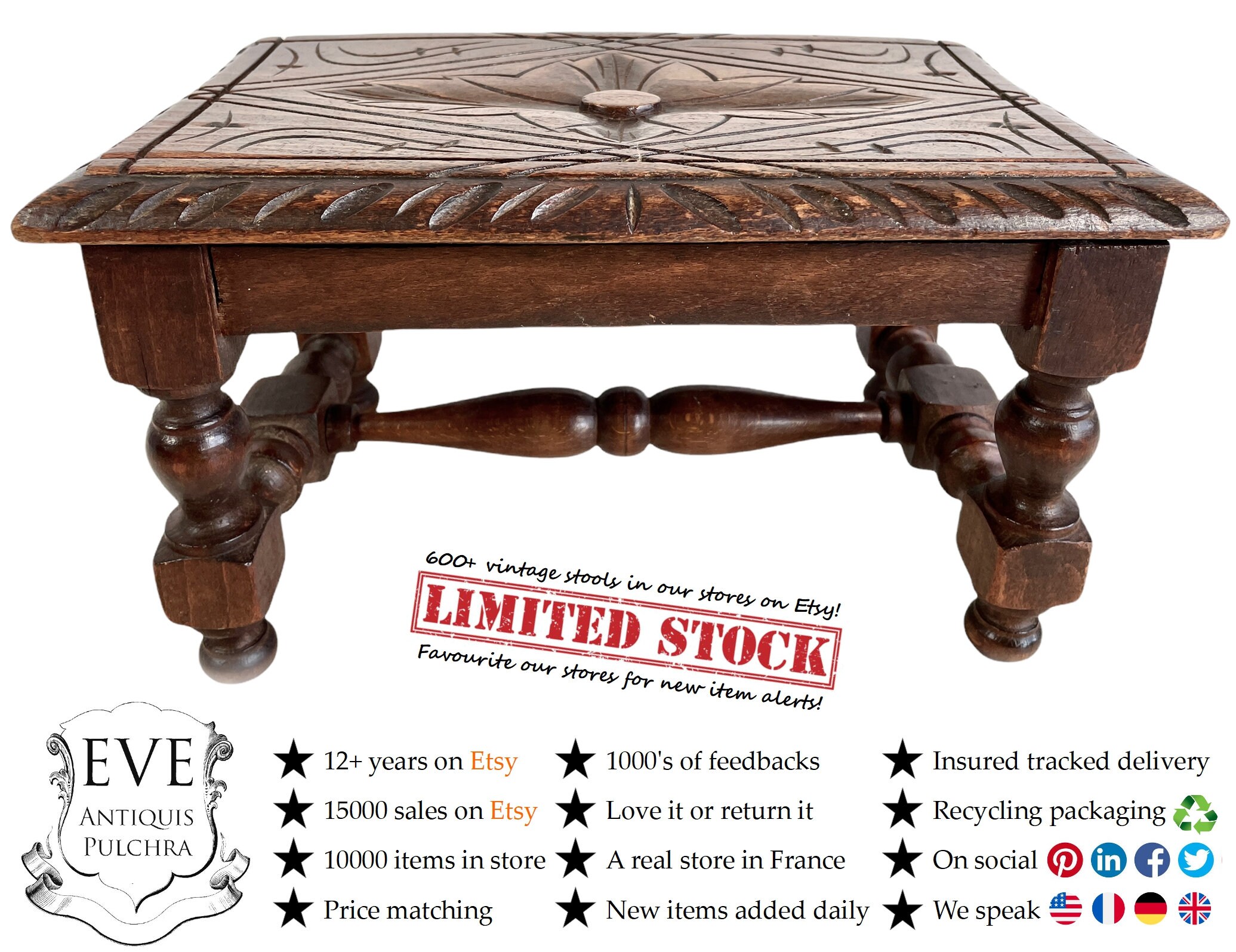 Vintage Français Bois Marron Naturel Pied Tabouret Petit Banc Chaise Stand Affichage Repos Plinth C1