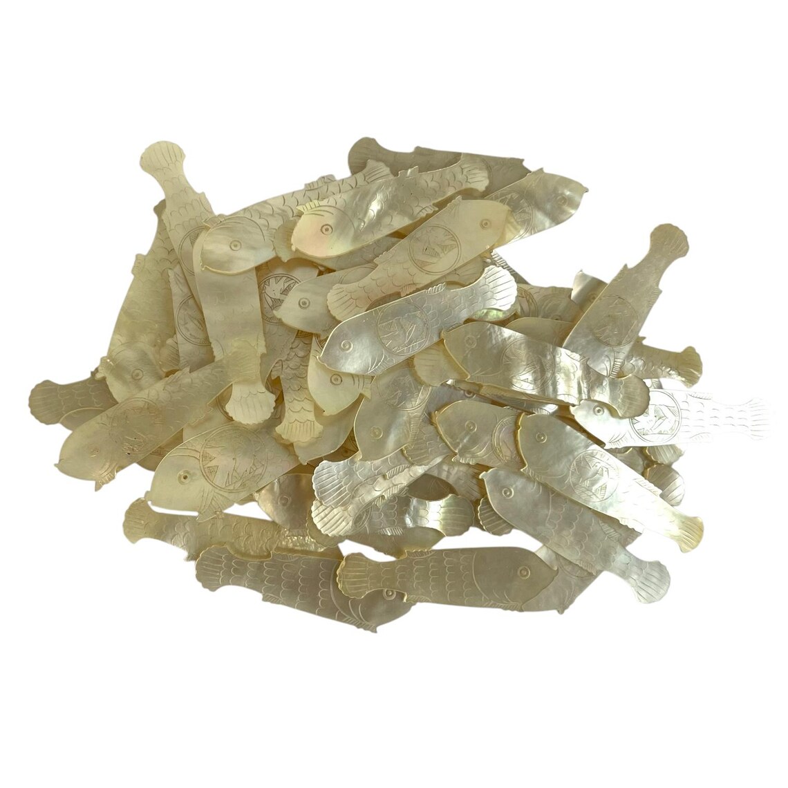 Antique Chinese Small Mother of Pearl Fish Shaped Love Dove Gaming Chip ...