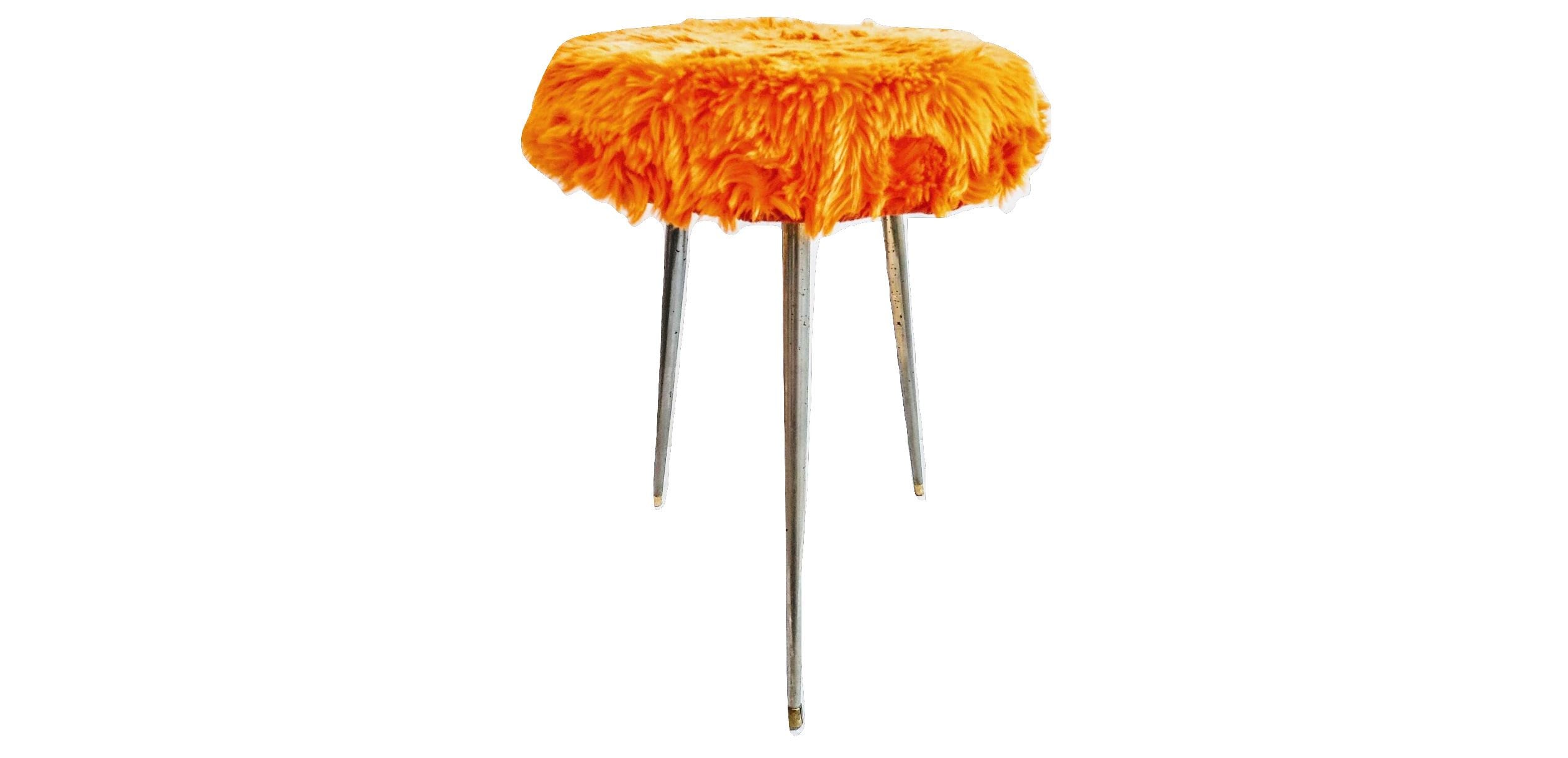 Vintage French Stool Silver Metal Padded Cushioned Fluffy