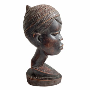 Vintage African Capped Boy Bust Wooden Standing Decor Carved Statue Carving Sculpture Wood Tribal Art c1970-80&#39;s / EVE