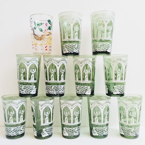 Vintage Moroccan SINGLE Mint Tea Glass Green White Clear Drinking Drinks Ceremony Display Arabian Theme circa 1980-90&#39;s / EVE de France
