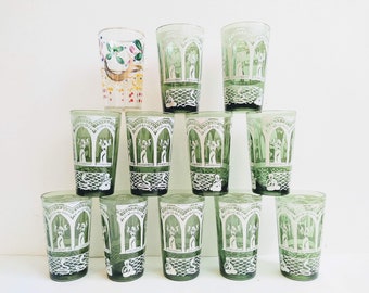 Vintage Moroccan SINGLE Mint Tea Glass Green White Clear Drinking Drinks Ceremony Display Arabian Theme circa 1980-90&#39;s / EVE de France